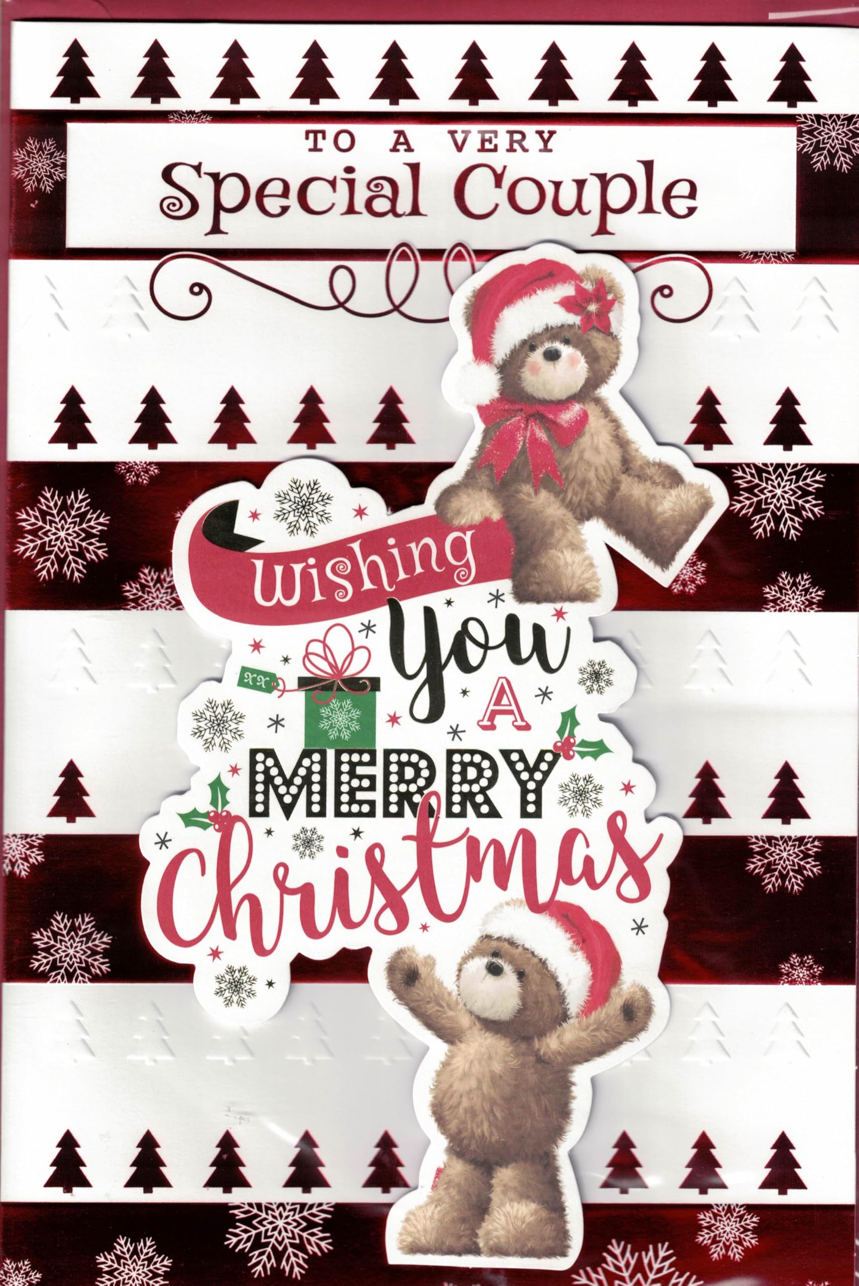 “Large Christmas Card for Special Couple – Cute Teddy Bear Design with 8-Page Insert – Luxury Glitter Embellished Festive Card – To a Very Special Couple – Merry Christmas Wishes”