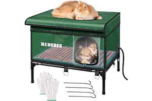 MUDEREK Large Heated Cat House for Outside,23.6'' Outdoor Cat House,Insulated Waterproof Cat Shelter for Winter,Elevated Cat Kitty Pet Bed Feral with Thermostatic Heating Pad for Feral Cat Small Dog
