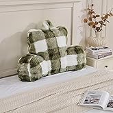Animebody Reading Pillows for Boyfriend Adult,Velvet Back Pillow Bed Wedge Large, Back Rest Support Cushion for Sitting Up in Bed/Couch for Bedrest 18inch-Sage Green Grid Print