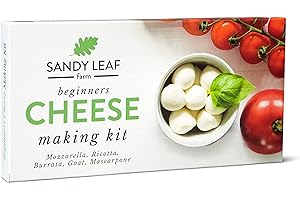 Sandy Leaf Farm Cheese Making Kit and Supplies - Homemade, DIY Ricotta, Burrata, Goat, Mascarpone, and Mozzarella Making Kits for Beginners w/ Vegetarian Rennet & Cheese Cloth