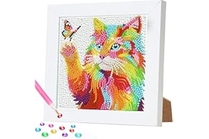 CEOVR Diamond Art Kits for Kids with Wooden Frame, Colorful Cat Diamond Painting Dots for kids ages 8-12, Crystal Gem Art Cra