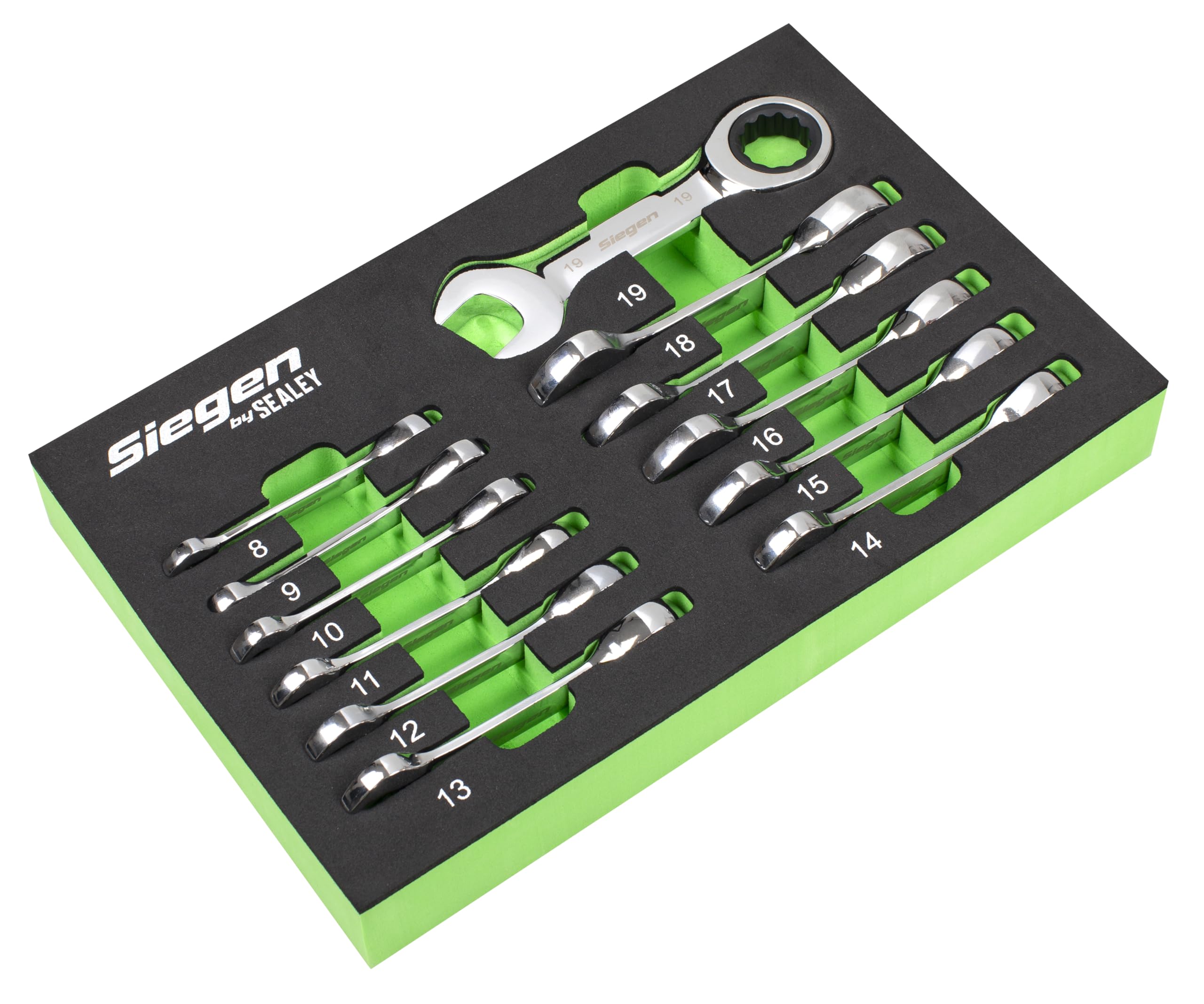 Siegen by Sealey Stubby Combination Ratchet Spanner Set in EVA Foam Tray 12pc - S0633