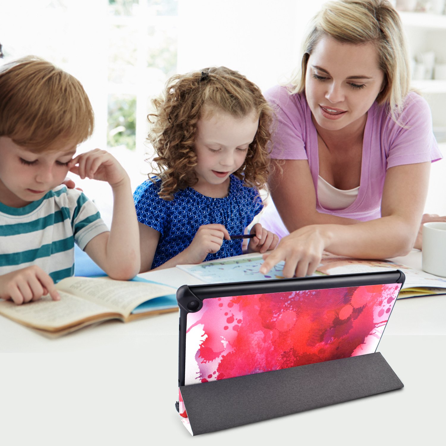 Dopup Fire 10 Case Ultra Lightweight Folding Stand Cover All New Slim-Fit PU Leather with Auto Wake/Sleep Fire 10 Tablet Case(Splatter Red)