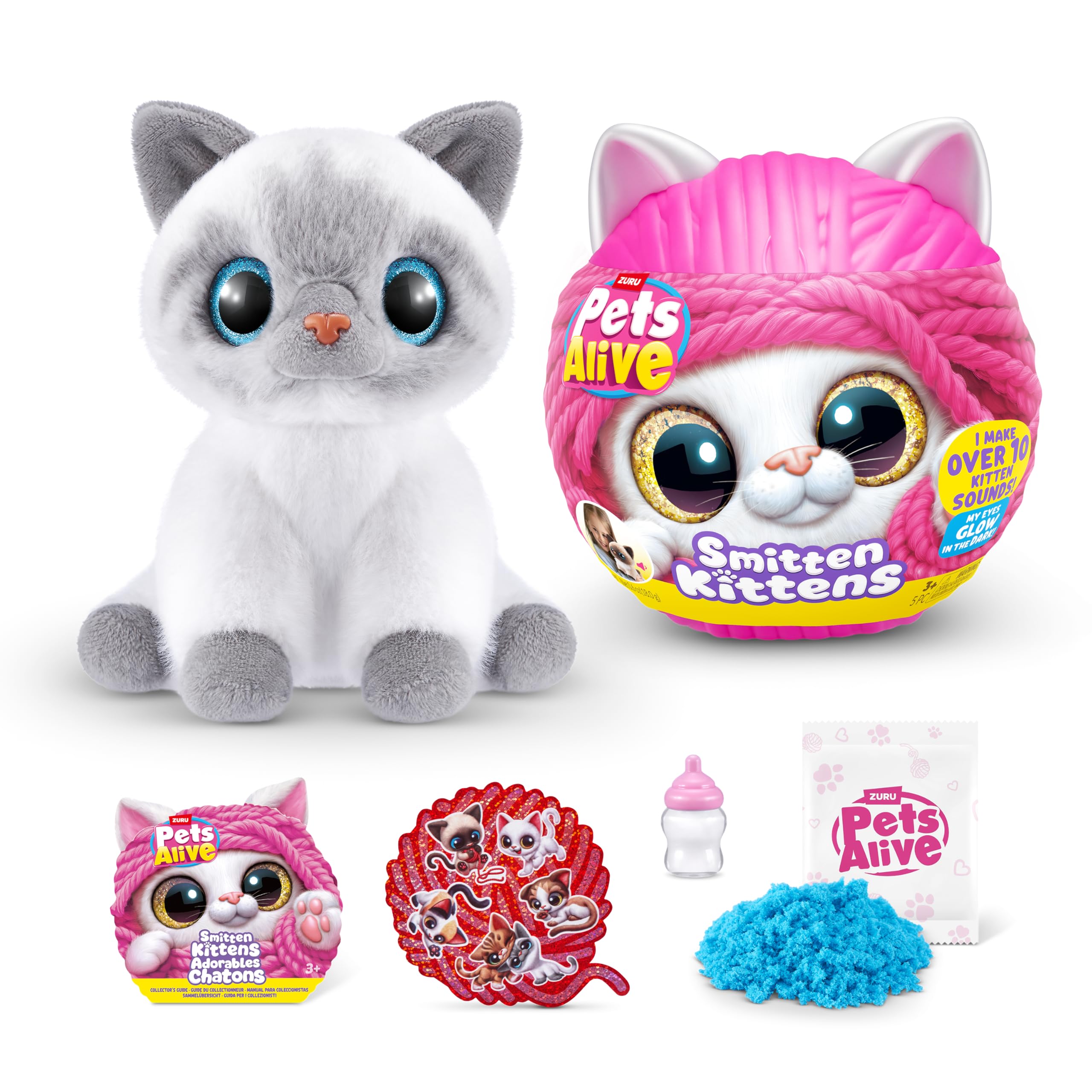 Pets Alive Smitten Kittens Surprise, Bonnie, Nurture Play, Soft Toy Unboxing, Interactive, 10 Sounds, Ultra Soft Plushies, Adopt Electronic Pet Kitten, Ages 3+ (Bonnie)