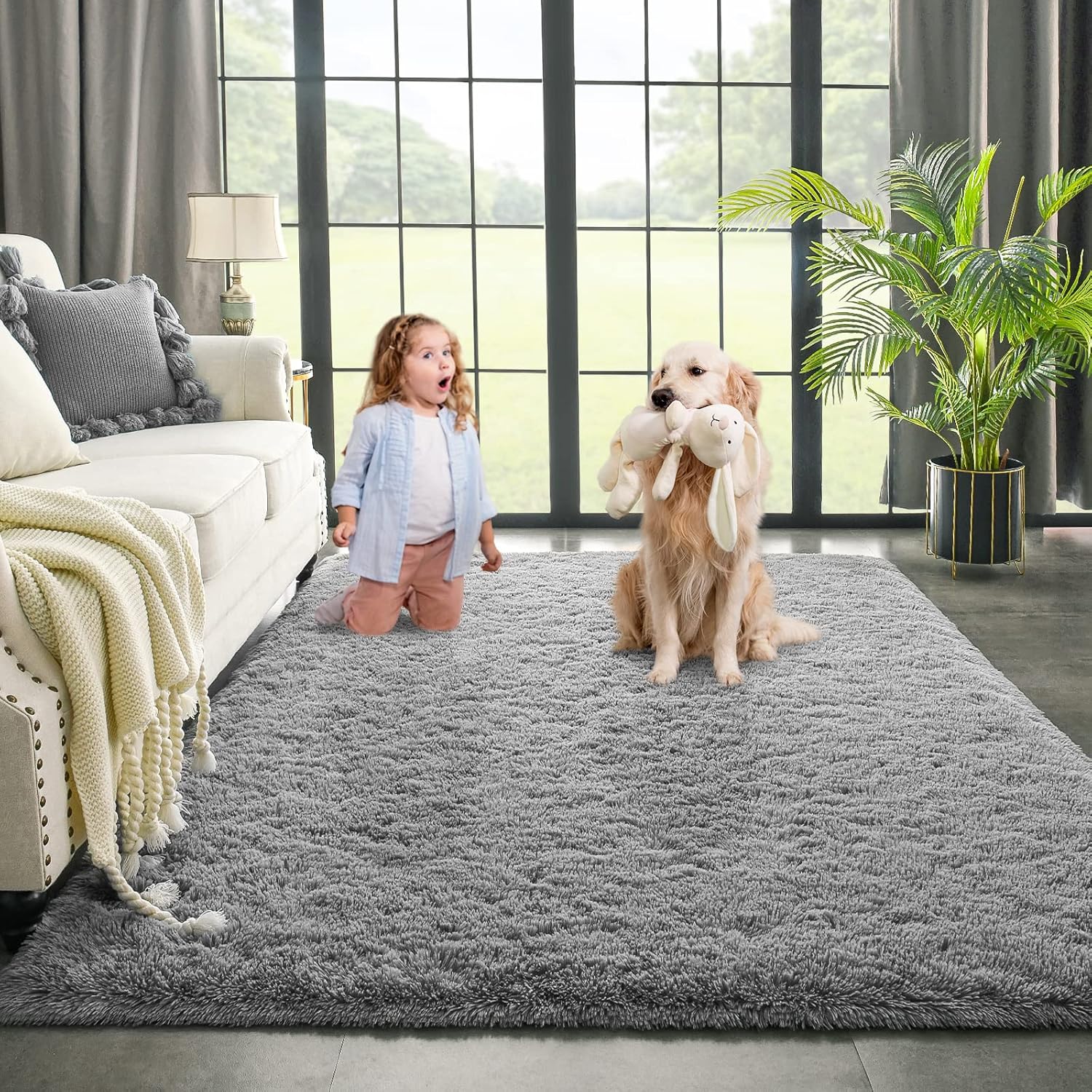 Rugs, Pads & Protectors - Kimicole Grey Area Rug for Bedroom Living Room Carpet Home Decor, Upgraded 4x5.9 Cute Fluffy Shag Nursery Rug for for Baby Room Decorations, Apartment Dorm Room Essentials for Teen Girls Kids