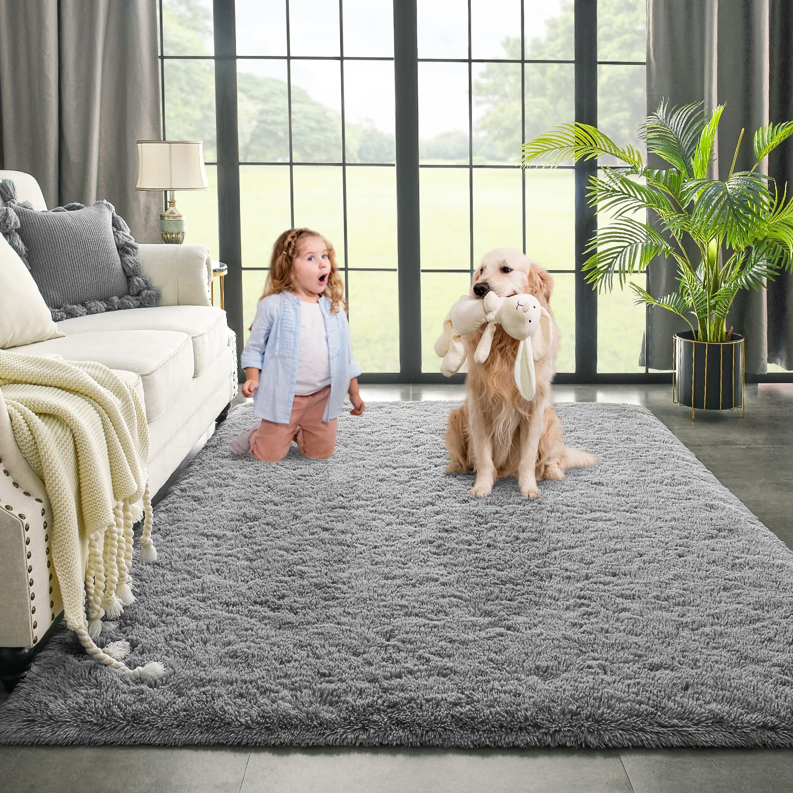 Kimicole Grey Area Rugs for Bedroom Living Room, 4x5.9 Soft Fluffy Shaggy Rug, Non-Slip Fuzzy Furry Rugs for Nursery Kids Room Dorm Room Home Decor, High Pile Indoor Plush Floor Carpet