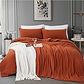 ALAZURIA Queen Size Duvet Cover - 3 Piece Bedding Set (1 Duvet Cover & 2 Pillow Cases) Soft Prewashed Comforter Cover w/Zipper Closure & Corner Ties - No Comforter (90" X 90", Clay Terracotta)