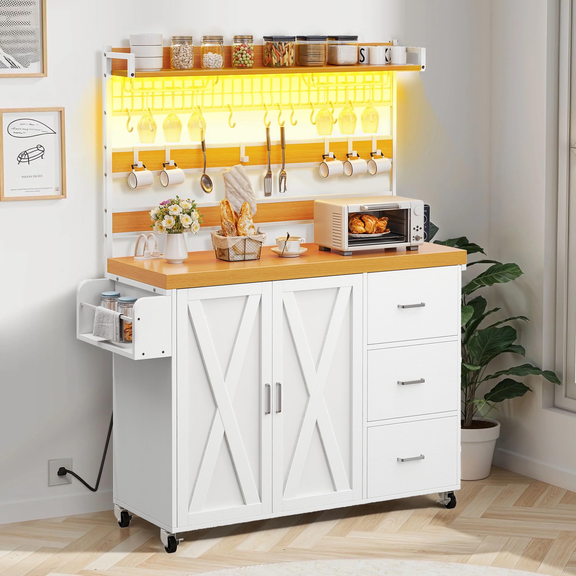 YITAHOME Bakers Rack with Power Outlet and LED Light, 53 Inch Microwave ...