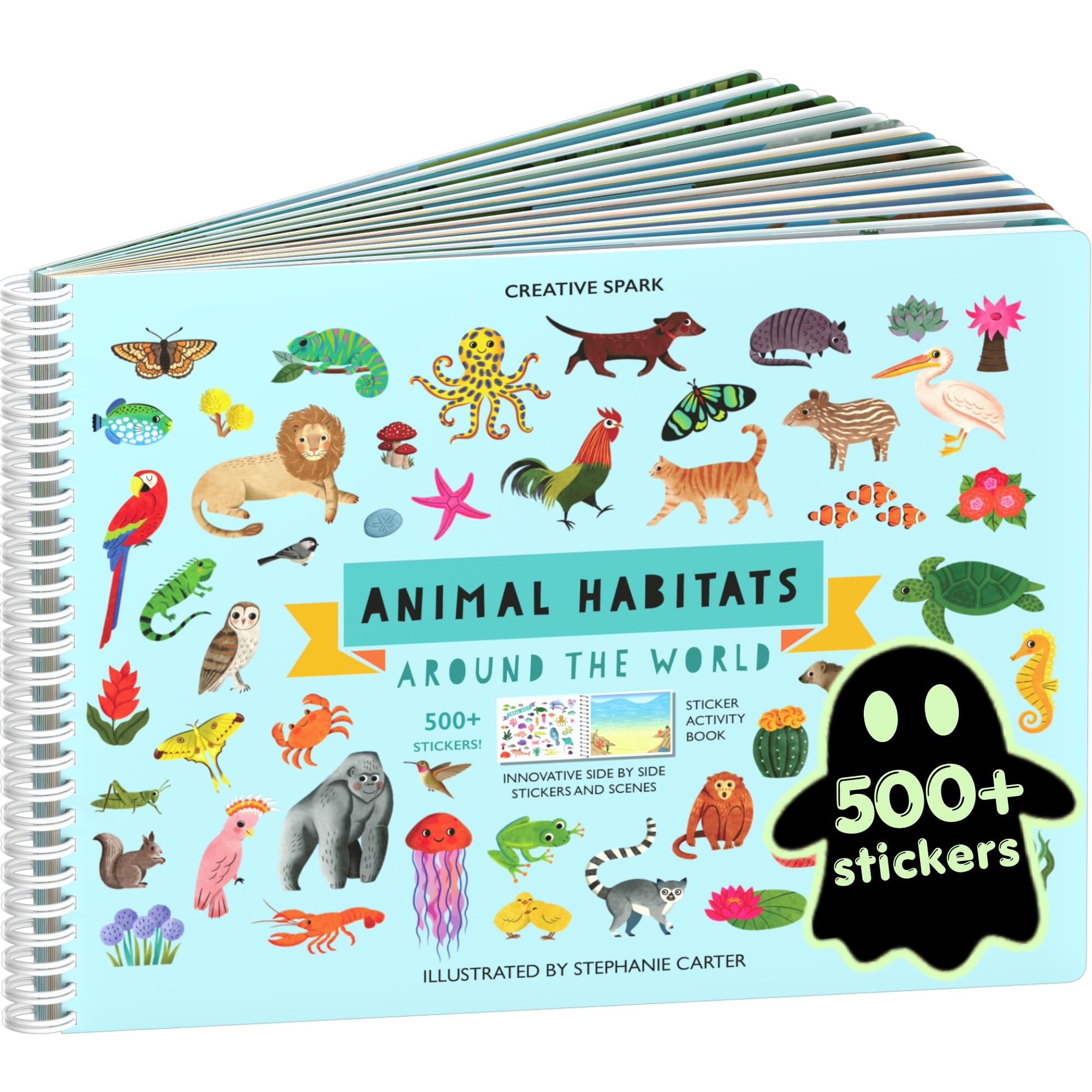 Cupkin Animal Habitats 스티커 북 | 12가지 컬러링 및 활동, 500개 이상의 스티커 | 12가지 활동 장면, 12개의 아트 페이지, 나란히 보기 및 쉽게 벗겨낼 수 있는 디자인으로 2~8세를 위한 나선형