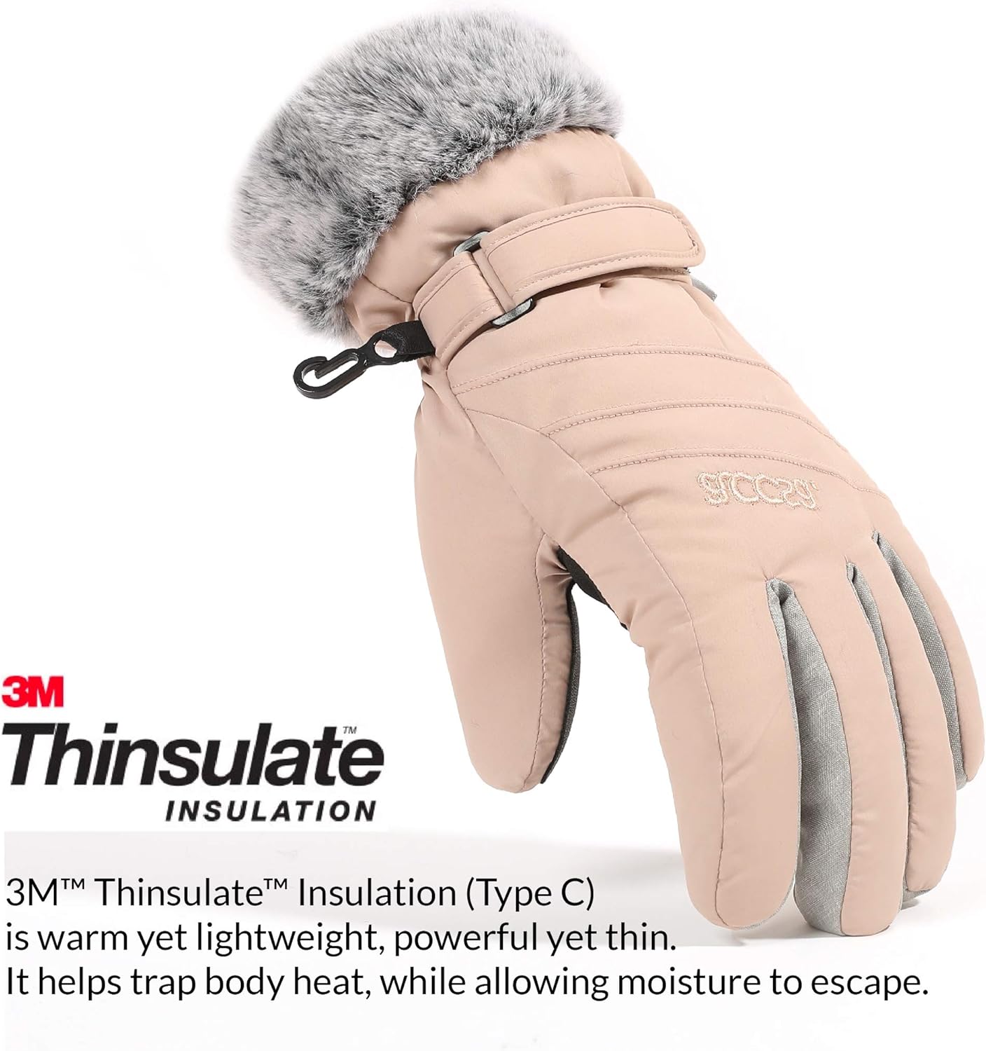 accsa Women Winter Ski Gloves 3M Thinsulate Waterproof & Windproof Snow Gloves for Skiing Anti-Slip Gloves Pink L: Clothing