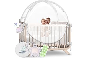 ORIFELAY Baby Crib Tent - Toddler Bed Tent w/White Noise Machine, Wide Zipper Opening - Easy Setup Crib Cover w/Glow in The Dark Stickers & Custom Multi Color Light, Breathable Mesh Cribs Net (White)