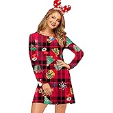 For G and PL Women's Christmas Printed Tunic Dress Long Sleeve Crewneck Casual Costume