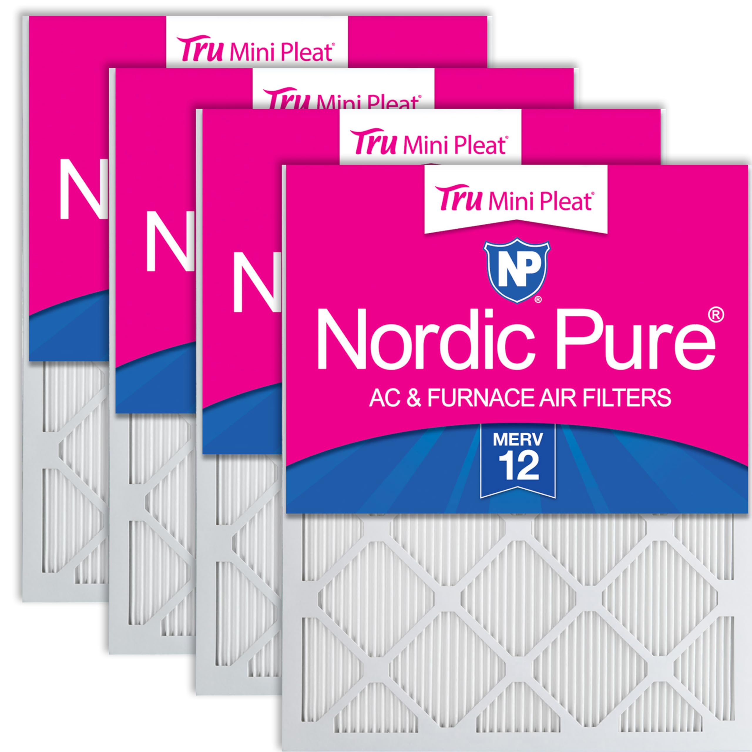 Nordic Pure 16x16x1 (Actual Size: 15 3/4 x 15 3/4 x 3/4) Tru Mini Pleat MERV 12 AC Furnace Air Filters – 2.5X More Media for Longer-Lasting, High-Efficiency Filtration - 4 Pack Image Nordic Pure 16x16x1 (Actual Size: 15 3/4 x 15 3/4 x 3/4) Tru Mini Pleat MERV 12 AC Furnace Air Filters – 2.5X More Media for Longer-Lasting, High-Efficiency Filtration - 4 Pack Image