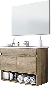 ARKITMOBEL 305110H - Mueble de baño Cotton con 2 Puertas y Espejo, modulo Lavabo Color Nordik, Medidas: 80 x 57,5 x 45 cm de Fondo 