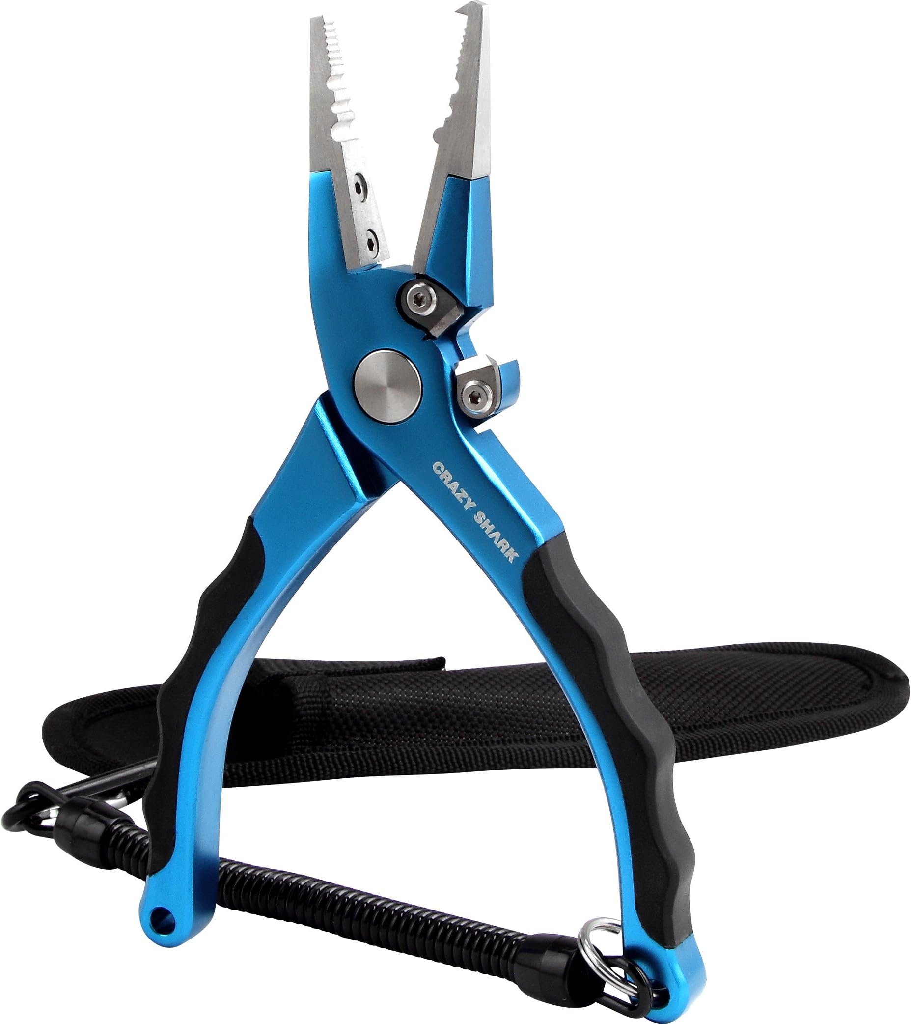 CRAZY SHARK Aluminum Fishing Pliers Hook Remover with Sheath and Lanyard 7in