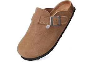 Torotto Kids Suede Clogs Cork Footbed Toddler Slippers with Arch Support & Adjustable Straps for Boys Girls Indoor & Outdoor