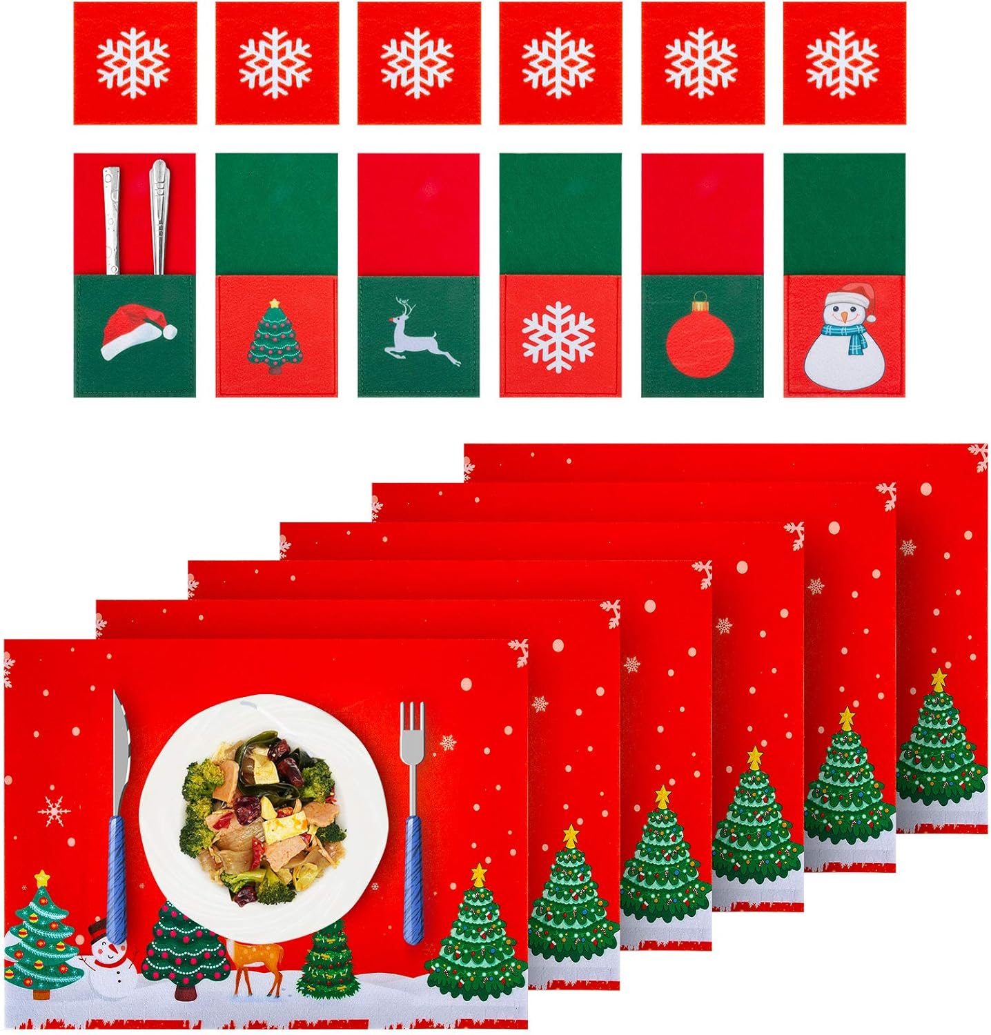 ziidoo Christmas Place Mats for Kitchen Table, Christmas Theme Felt Table Placemats Set of 18,Heat-Resistant Placemats Washable Stain Resistant Anti-Slip Dining Placemat: Home & Kitchen