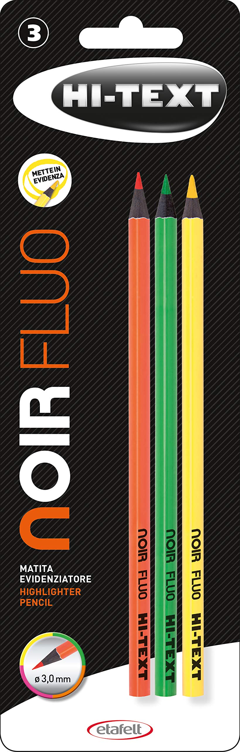 HI-TEXT 066 BLACK FLUO triangular pencil wood black lead neon lacquered - Blister 3 pieces