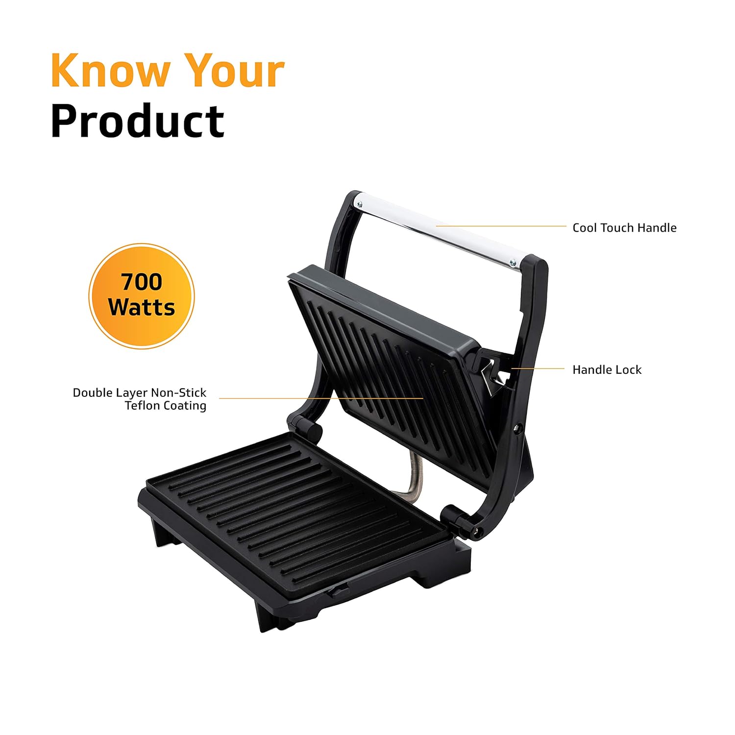Multipurpose Grill, BBQ and PaniniSandwich Maker 2Slice 700 Watts V