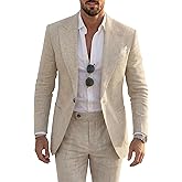 ZKHOECR Mens Linen Suit 2 Piece Summer Wedding Suits Jacket and Pants | Linen Summer Suits for Men Slim Fit Groom Groomsmen Wedding Suit Prom Tuxedo Suits Graduation Homecoming Suit Outfits