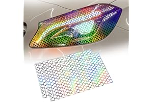 AuMoHall 2 Pack Headlight Taillight Tint Triangular Grid Honeycomb Pattern Tail Light Lamp Cover Film Car DIY Self Adhesive Tint Film Sheet 18.89'' x 11.81'', Holographic Laser