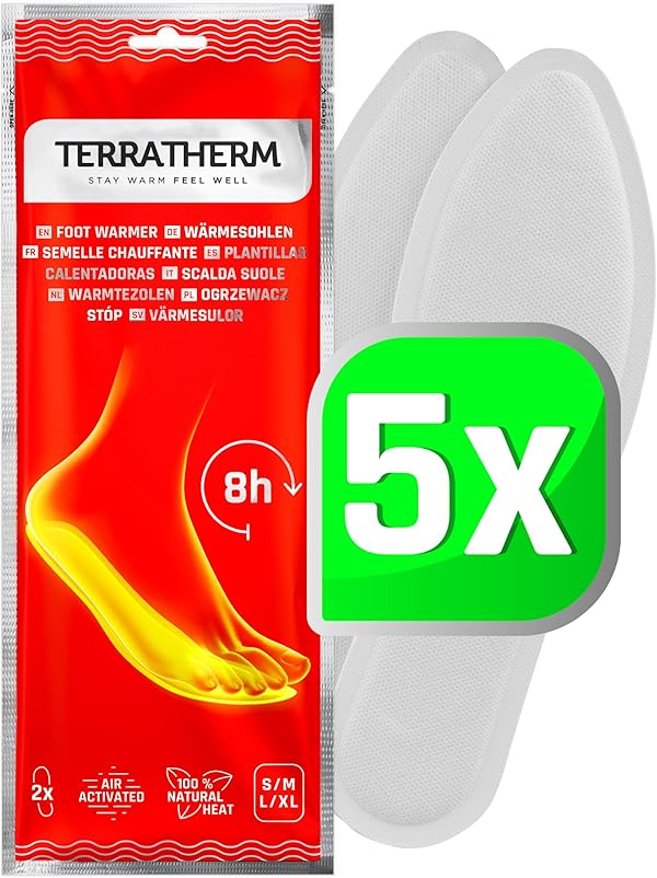 TerraTherm Wärmesohlen luftaktiviert – 8h warme Füße – 5, 10 oder 30 Paar Sohlenwärmer – 100% natürliche Wärme – wärmende Schuheinlagen