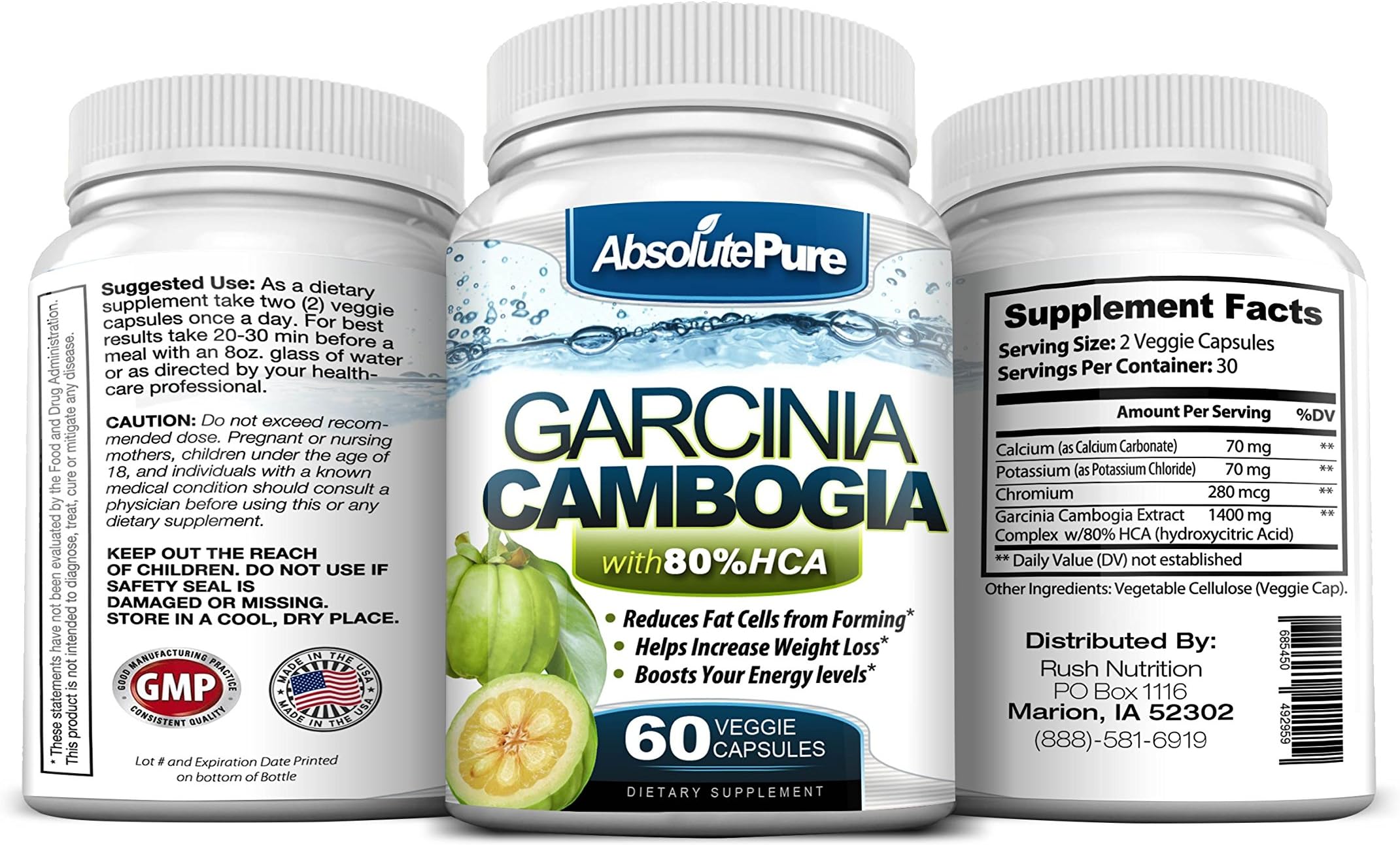 New 80% HCA Super Strength Garcinia Cambogia - Up to 5000 MG/Day - Fast Acting Capsules. All Natural Appetite Suppressant and Weight Loss Supplement By Absolute Pure for Maximum Results