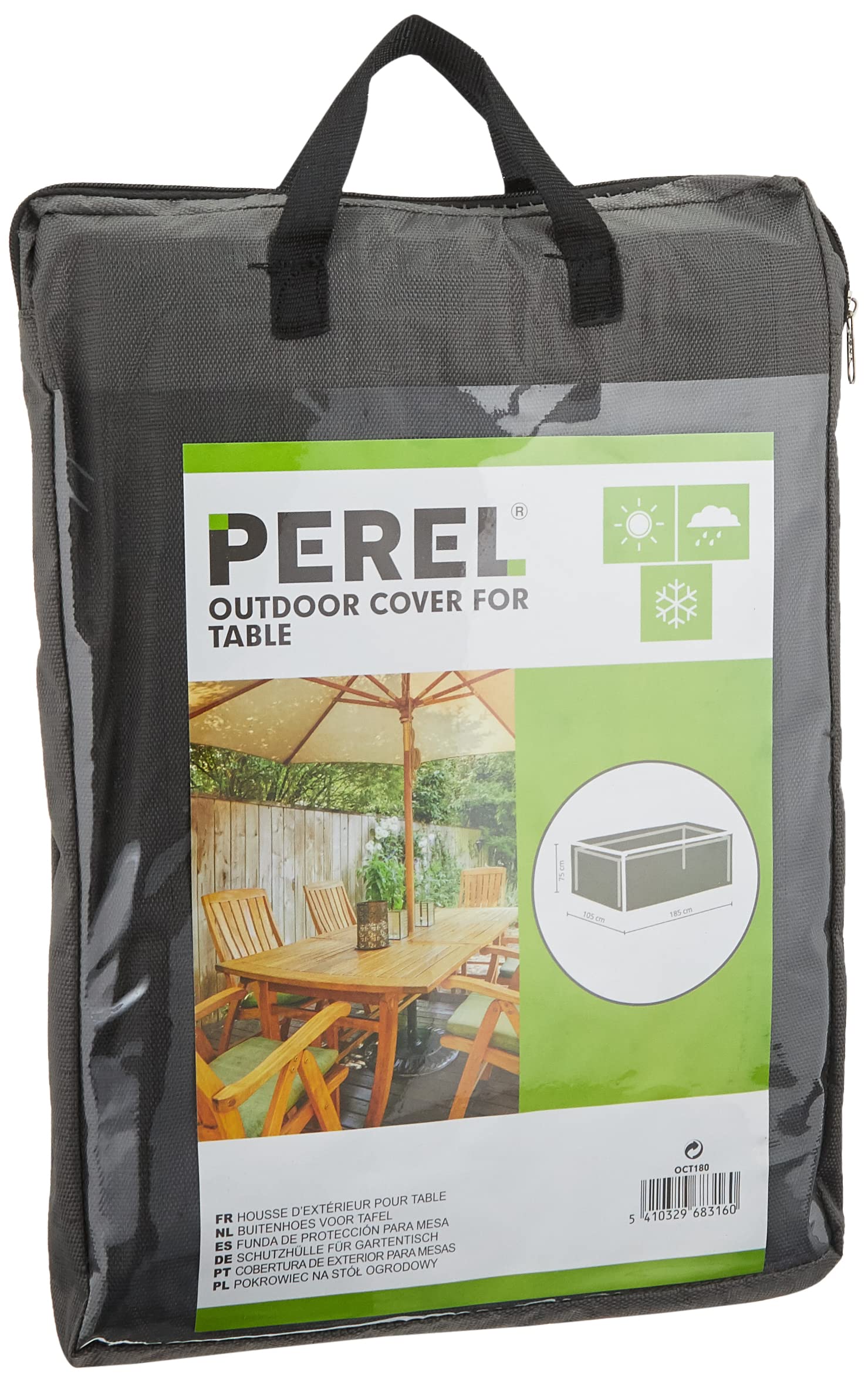 Perel Garden OCT180 Maximum Protective Cover for Garden Table 180 cm – 185 x 105 x 75 cm