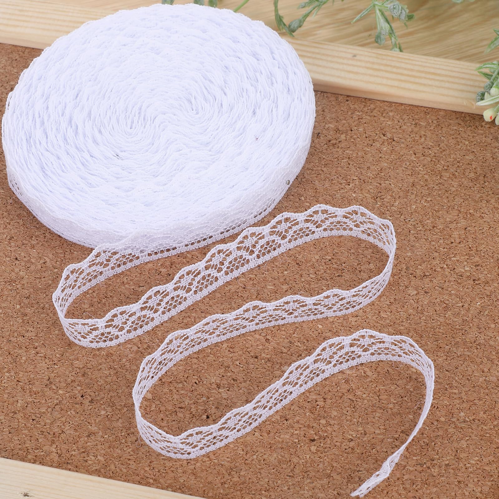 27M White Lace Ribbon Roll 1.5 cm Wide Sewing Crafts Lace Ribbon Flower Fabric Trim Roll Trim for Wedding Decoration, Bouquet, and Gift Packaging
