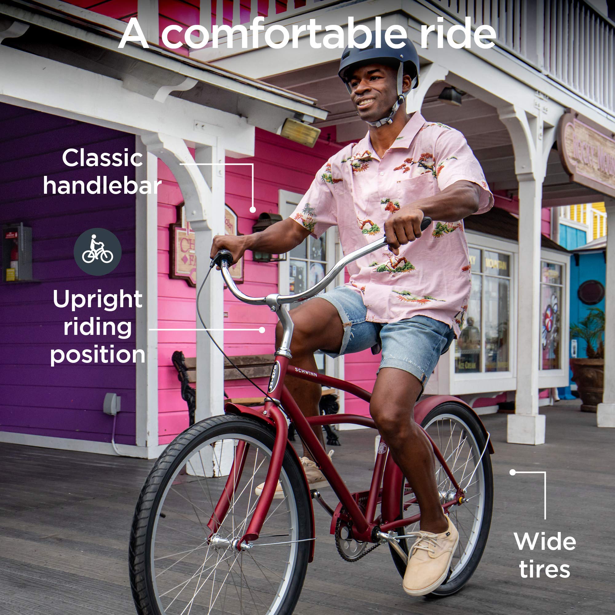 Schwinn Mikko & Huron Adult Beach Cruiser Bike, Featuring Steel Step-Over or Step Through Frames, 1, 3, 7-Speed Drivetrains, Multiple Colors