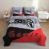 PALENVILI 7 Pieces Gamer Comforter Set for Boys Gaming Bedding Set for Kids Girls Teens,Video Game Bed in a Bag with Comforters, Sheets, Pillowcases & Shams