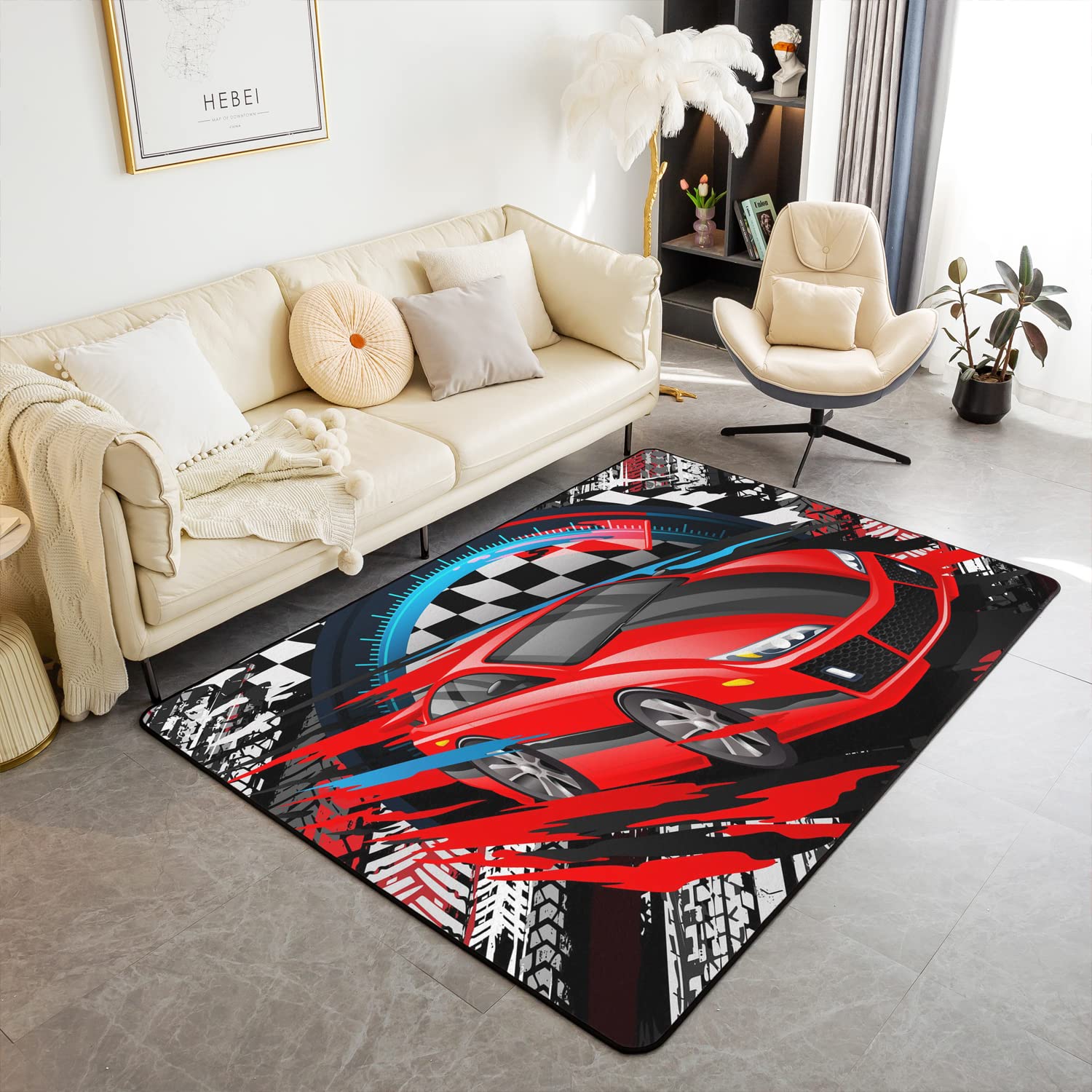 Red Sports Car Area Rug Non Slip Carpet Kids Extreme Sports Style Rugs for Living Room Bedroom Indoor Entry Rug Mats Front Carpet Indoor Mat Non Slip Back 150 * 200cm โ image 1
