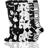 Fourluoo Halloween Socks Women Men Knee High Compression Socks for Halloween Nurses Running