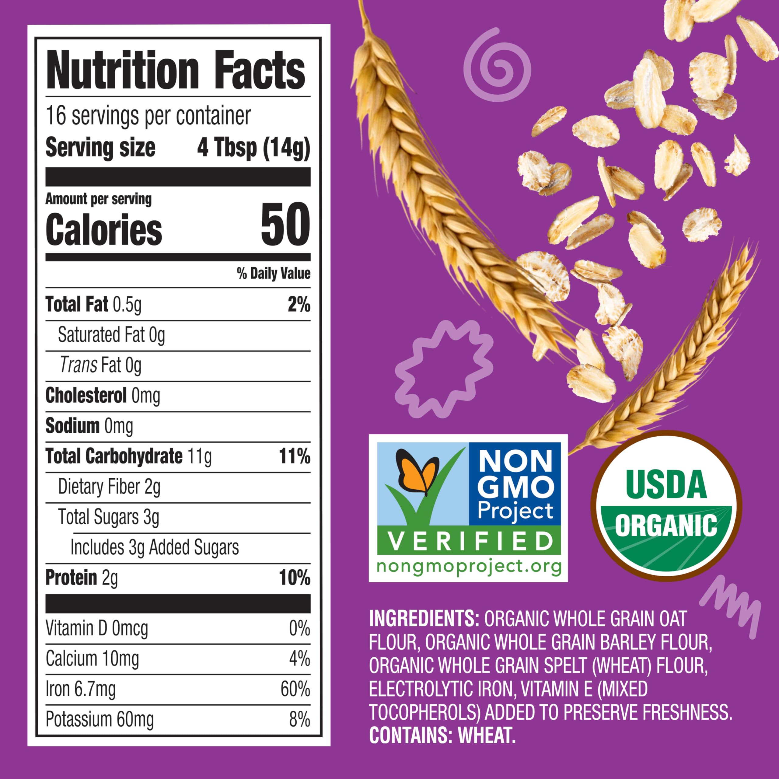 Earth's Best Organic Baby Food, Organic Whole Grain Multi-Grain Baby Cereal, Non-GMO, Easily Digestible and Iron Fortified Baby Food, 8 oz Box (Pack of 12)
