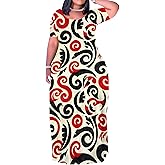 Plus Size Dress for Women Casual Crew Neck Short Sleeve Maxi Dress Oversized Summer Beach Dresses with Pockets