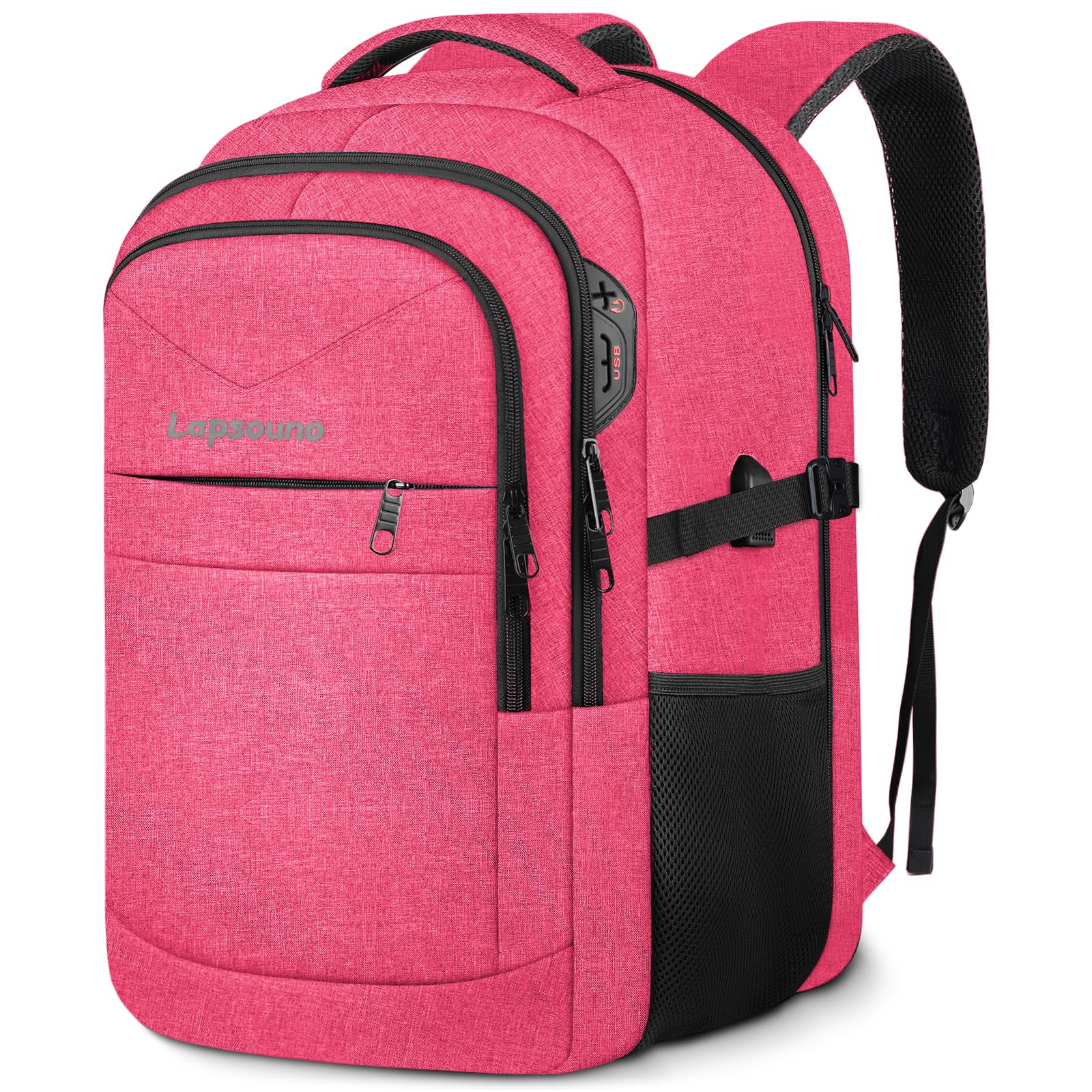 Photo 1 of Lapsouno Extra Large Backpack, 17.3 Inch Travel Laptop Backpack, Water Resistant Casual Hiking Daypack, Computer Bag with USB Port, College School Business Carry on Rucksack for Women, Pink