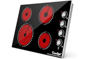 Cusinesync 30 Inch Electric Cooktop, 4 Burner Built-in Electric Stove Top with 9 Power Levels, Knob Control, Auto shutdown and Residual Heat Warning, 7200W, 220-240V for Hard Wire