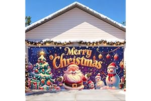 THISFIND 6 x 13 ft Christmas Garage Door Decorations Merry Christmas decorations Xmas Garage Door Cover, Happy New Year Hanging Banner for Home,Outdoor,Indoor,Party (Merry Christmas-Purple, 6 x 13 ft)