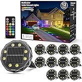 Solar Ground Lights with Remote Control 50ft,IP67 Waterproof Solar Garden 15 Multi Color Lights,RGBYW Solar Powered Outdoor Landscape Lighting for Pathway,Yard,Deck,Lawn,Patio,Walkway,Poolside,12 Pack