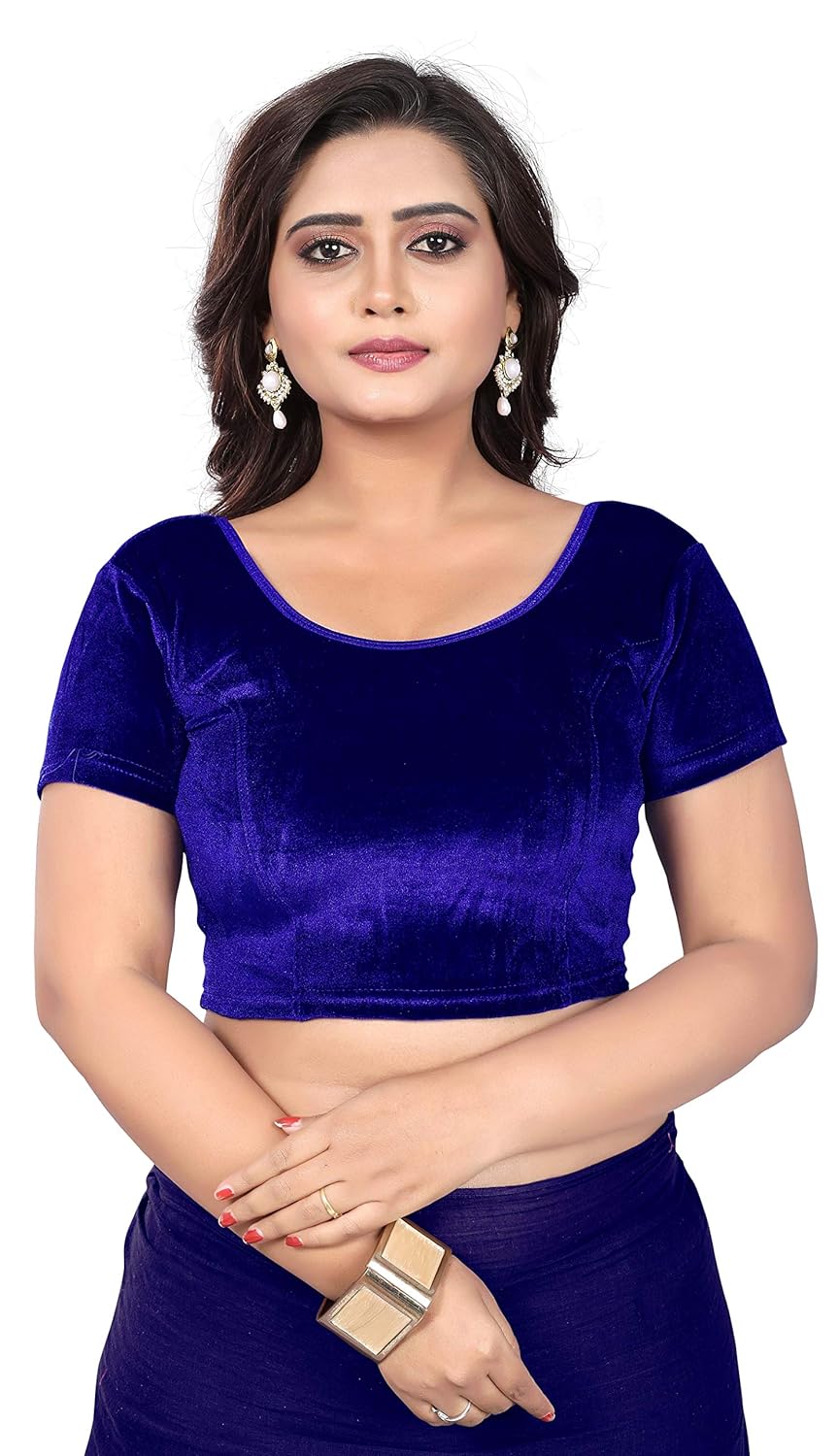bright collection women's velvet lycra saree blouse (royal blue, free size)