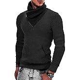 COOFANDY Men's Knitted Turtleneck Pullover Shawl Collar Sweaters Slim Fit High Neck Hoodies with Pockets