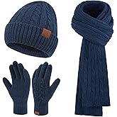 ZASFOU Womens Winter Beanie Hats Long Scarf Touchscreen Gloves Set Warm Knit Skull Caps Gifts for Women