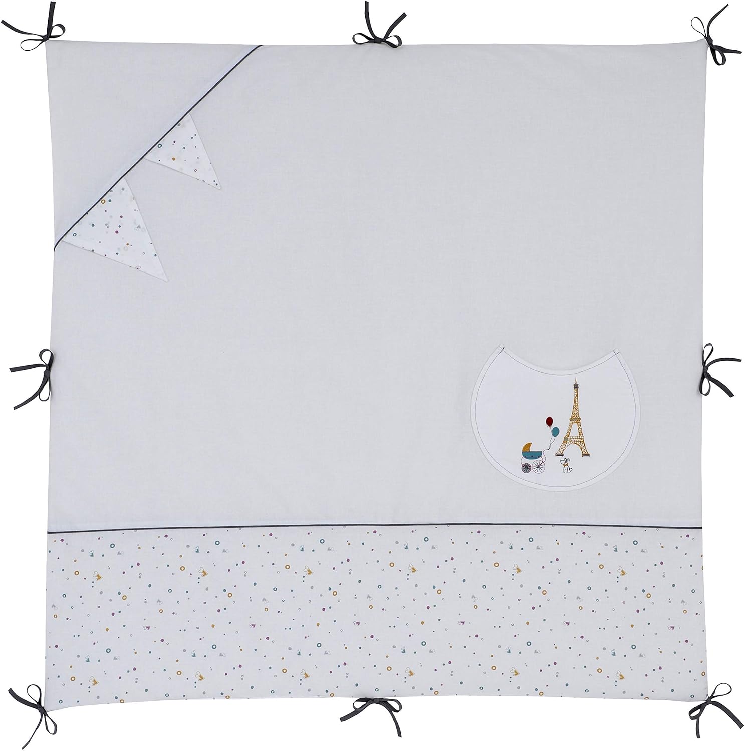 100x100 Cm Collection Mixte Little Paris Blanche Avec Nouettes Pour Accrocher Sur Les Barreaux Du Parc De Bebe Tapis Deveil Matelas De Parc Coton Bio Ptit Basile Matelas Et Linge De Lit