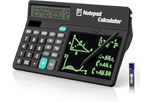WICUE Calculators Desktop with Notepad Writing Tablet 6 Inch, 12 Digit Large Button Office Calculator with Magnetic Stylus, Support Solar & Battery, Desk Calculator for Office, School & Home