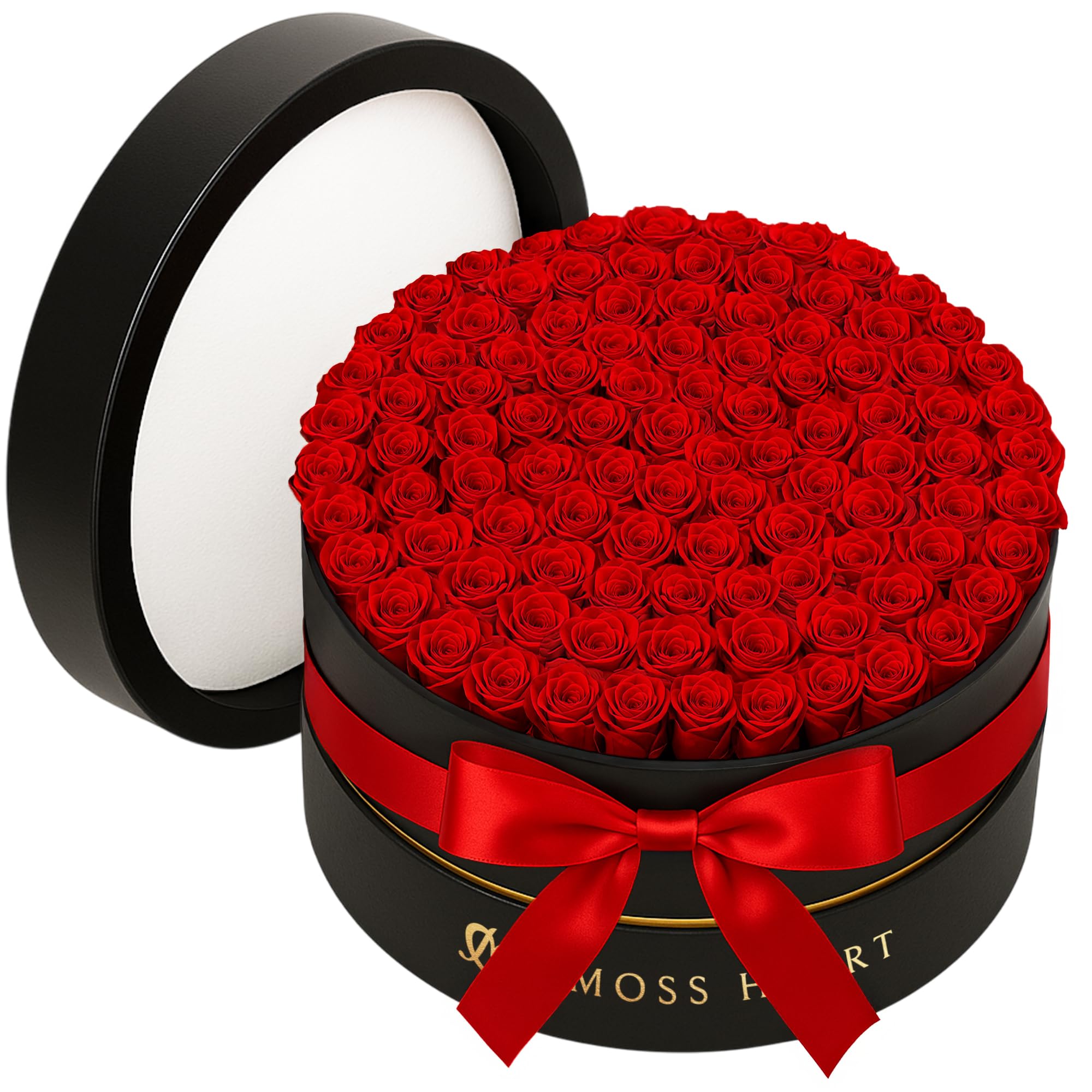 Photo 1 of 100 Preserved Roses, Forever Flowers for Delivery in Designer Round-Shaped Box, Petite Long-Lasting Buds for Women, Eternal Rose Bouquet for Mothers Day, Girlfriend's Birthday