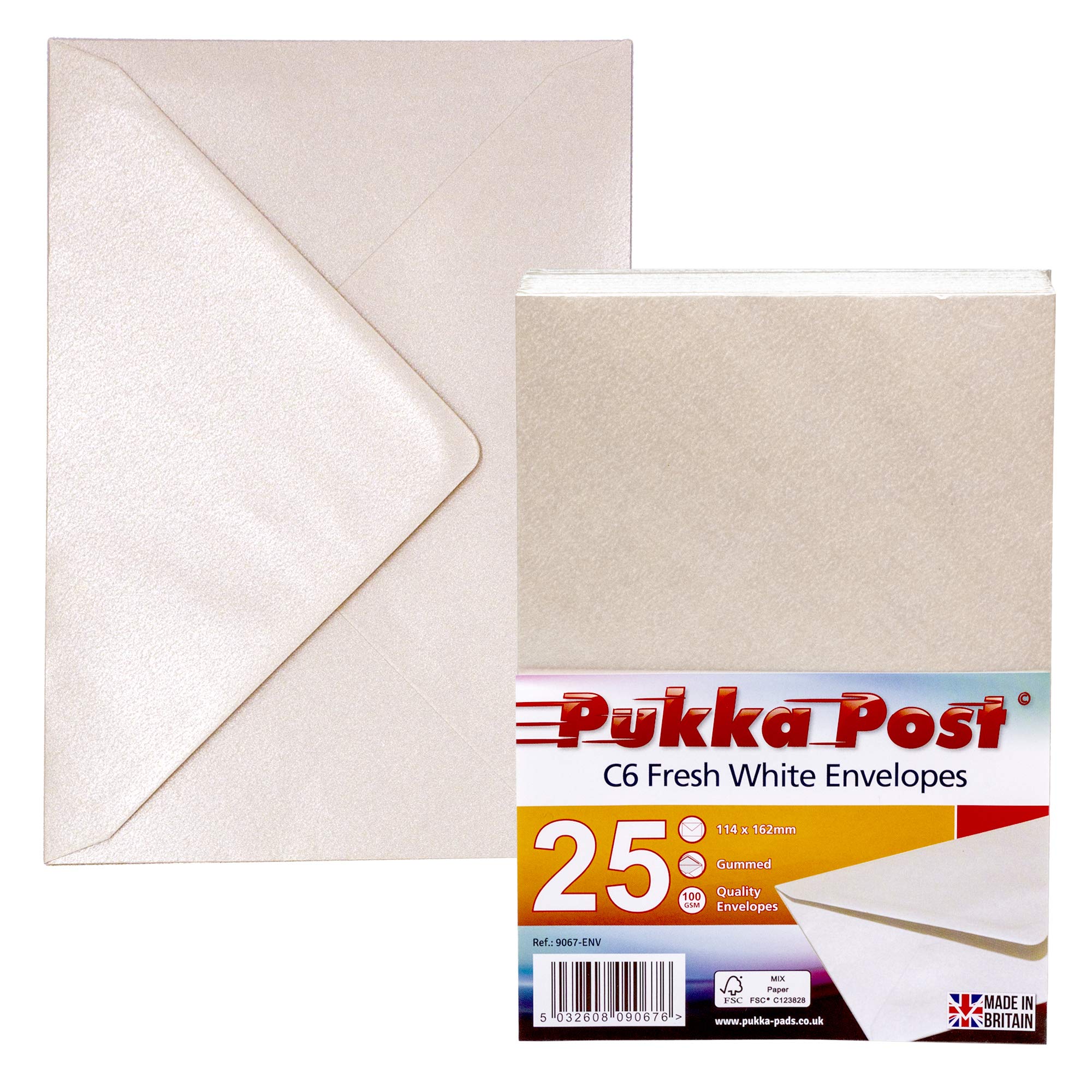 Pukka Pad, Pukka Post & Packaging Gummed Envelopes - Pack of 25, Ready-to-Seal, Durable 100GSM Postal Envelopes for Letters, Invitations, and Other Mail - 114 x 162mm, Size C6, Fresh White