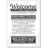 Acrylic 5x7 Compatible with Airbnb Essentials for Hosts Sign, Air Bnb Supplies Standard Guidelines, No Smoking Signs for Air bnb, Low Noise Checkout Reminder Sign, Short Term Rental Signs Made in USA