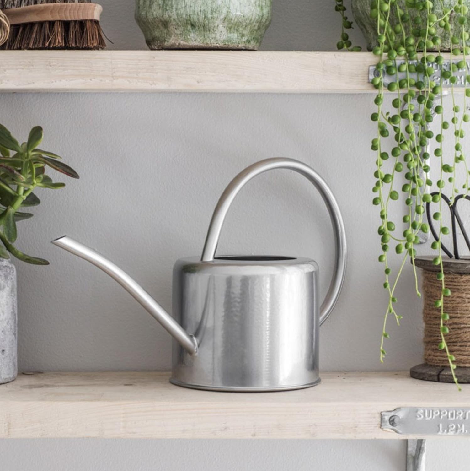 Indoor Small Watering Can Metal Galvanised Steel 1.9L Narrow Spout