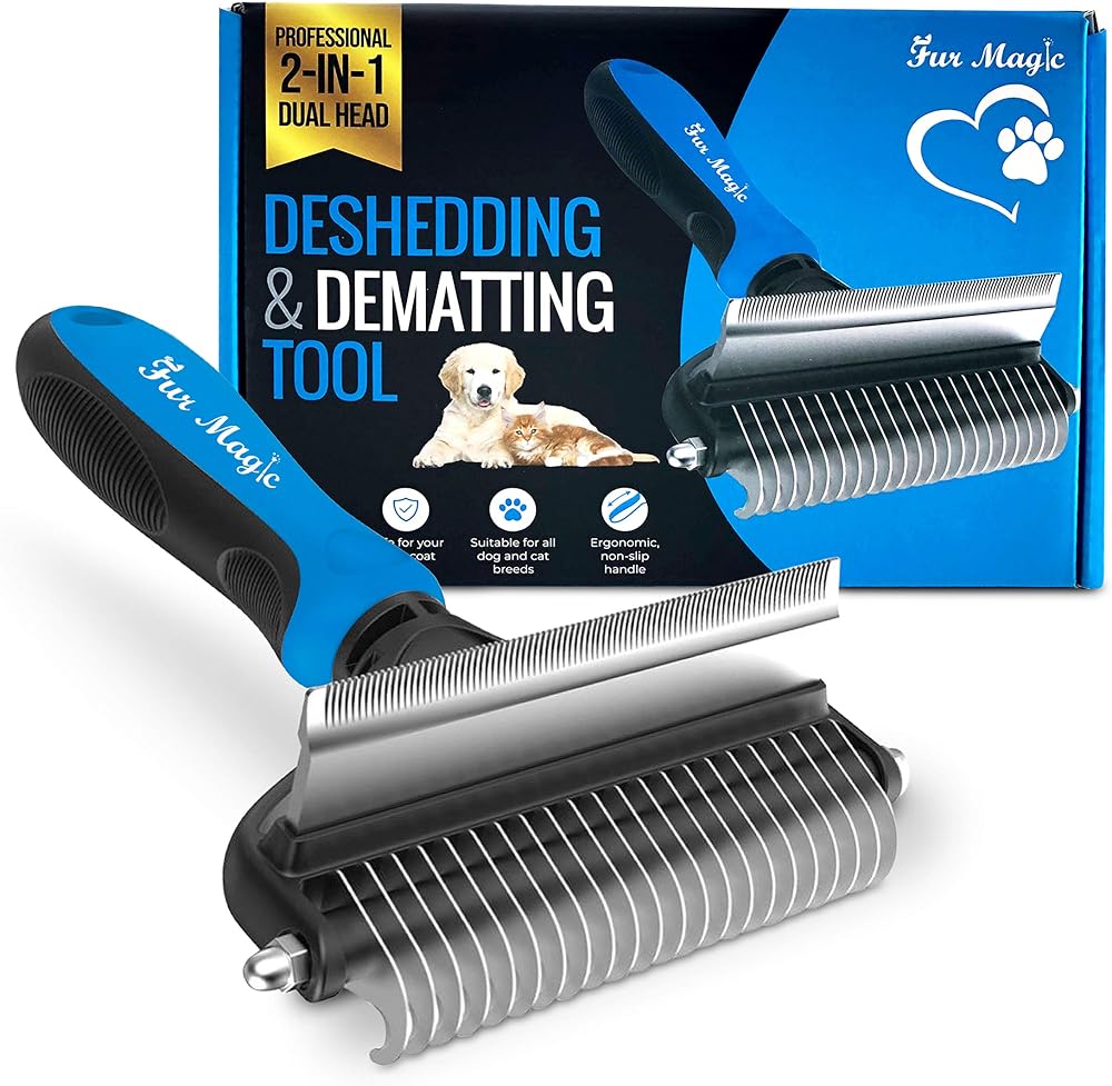 Fur Magic Deshedding Dematting Tool 2-in-1 Double-Sided Grooming Brush