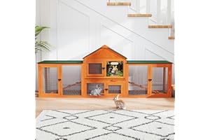 COZIWOW 82” Extra Large Fashion Wooden Outdoor Rabbit Hutch Bunny Cage Indoor Easy to Assemble and Durable with Cleaning Tray & Waterproof Roof for Small & Medium Bunny Rabbit Duck Chick (Orange)